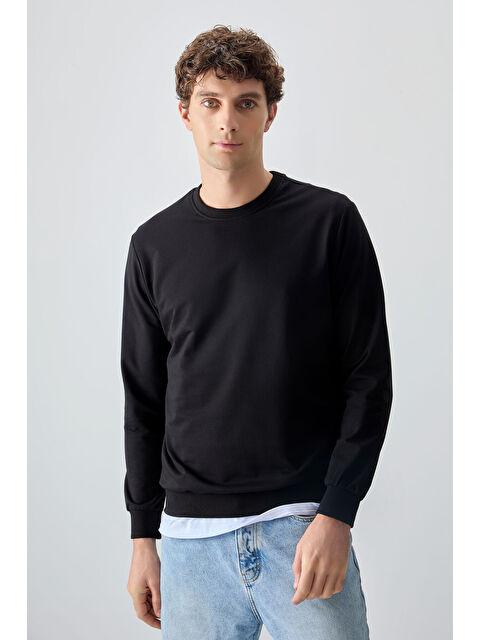Air Jones Siyah Pamuk Dokulu Standart Fit Basic Erkek Sweatshirt - 88363 - S000149613-19351