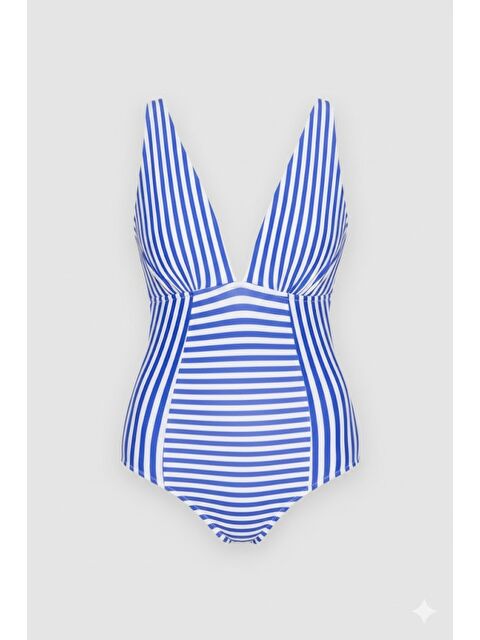 C&City Dekolte V Yaka Mayo 7729 Mavi/Beyaz - S000216873-17234