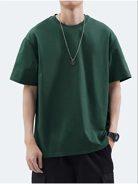 Tarz Cool Erkek Oversize Bisiklet Yaka %100 Pamuk Tişört - S000343497-18194