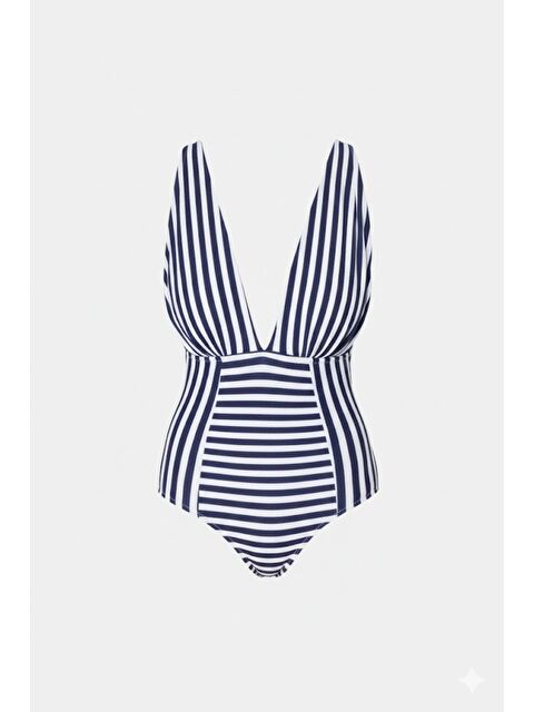 C&City Dekolte V Yaka Mayo 7729 Lacivert/Beyaz - S000216873-21164