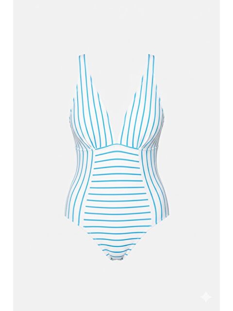 C&City Dekolte V Yaka Mayo 7729 Beyaz/Turkuaz - S000216873-20063