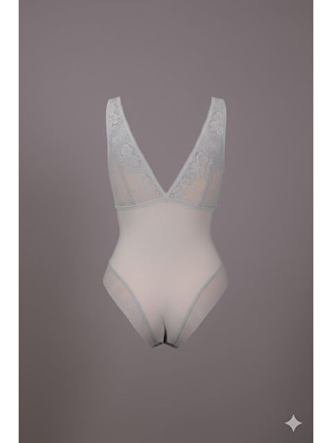 C&City Desteksiz Dantelli Çıtçıtlı Body C15086 Yeşil - S000222499-18194