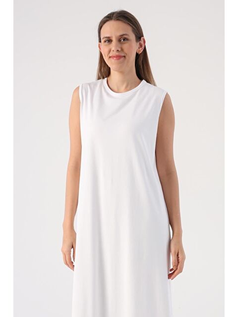 ALLDAY Beyaz Pamuklu Bisiklet Yaka Kolsuz İçlik Elbise - S000019666-20063