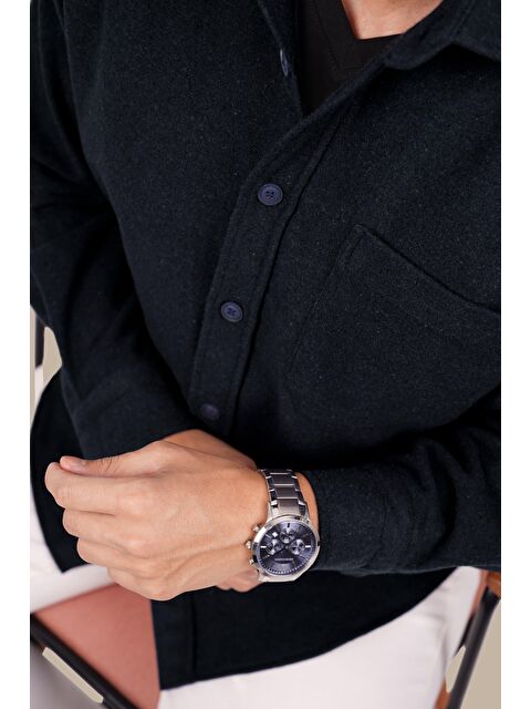 Etikmen Lacivert Düz Oversize (Geniş Kalıp) Kalın %100 Pamuk Erkek Oduncu Gömlek - S000121511-21164