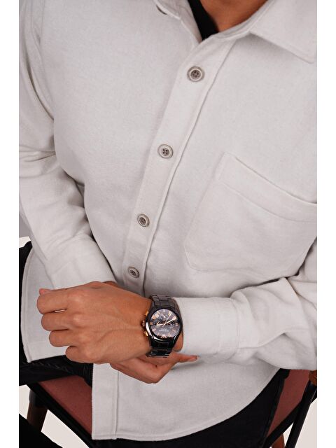 Etikmen Beyaz Düz Oversize (Geniş Kalıp) Kalın %100 Pamuk Erkek Oduncu Gömlek - S000121511-20063