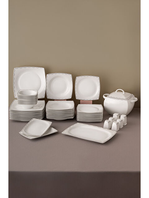 Emsan Fine Bone Yeni Lotus 61 Parça 12 Kişilik Kare Yemek Takımı - S000418544-20063
