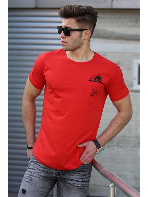Madmext Cep Detay Kırmızı Erkek %100 Pamuk Tişört 4492 - S000039568-20045