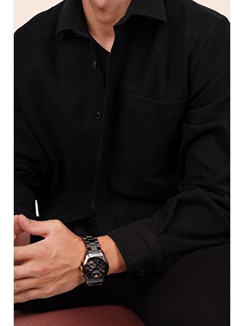 Etikmen Siyah Düz Oversize %100 Pamuk Erkek Oduncu Gömlek - S000121511-19351