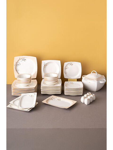 Emsan Zambak 60 Parça 12 Kişilik Kare Yemek Takımı Fine Bone - S000436822-20063