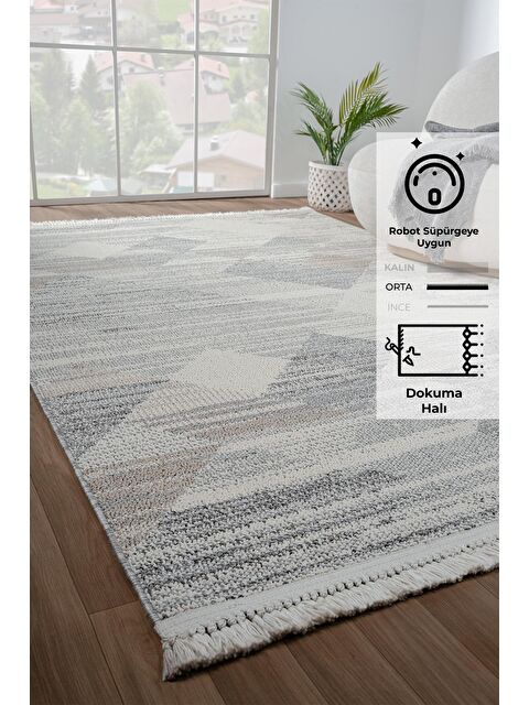 Konfor Halı Bastia 1274 Krem Gri Bej Yumuşak Örgü Modern Dokuma Bukle Halı-140x200 - S000208789-19966