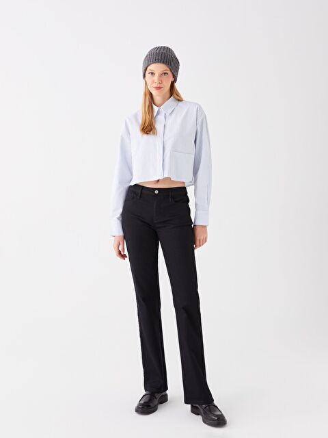 KOOR Çizgili Cep Detaylı Crop Gömlek Bg01