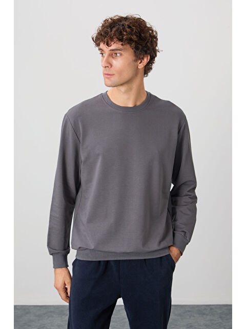 Air Jones Koyu Gri Pamuk Dokulu Standart Fit Basic Erkek Sweatshirt - 88363 - S000149613-29351
