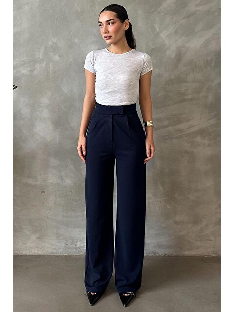 Madmext Lacivert Elastanlı Cırt Kapamalı Palazzo Pantolon Mg2291 - S000346051-21164