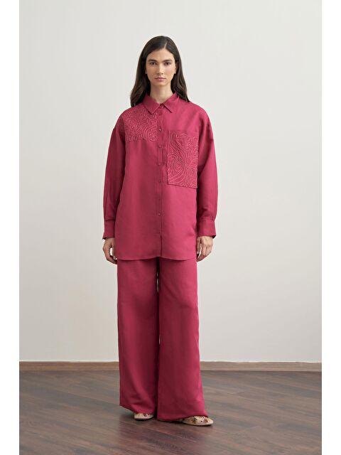 ALLDAY Vişne-Nakış Detaylı Keten Pantolonlu Takım - S000399238-18686