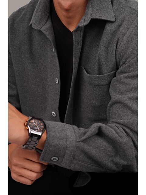 Etikmen Füme Düz Oversize (Geniş Kalıp) Kalın %100 Pamuk Erkek Oduncu Gömlek - S000121511-33408