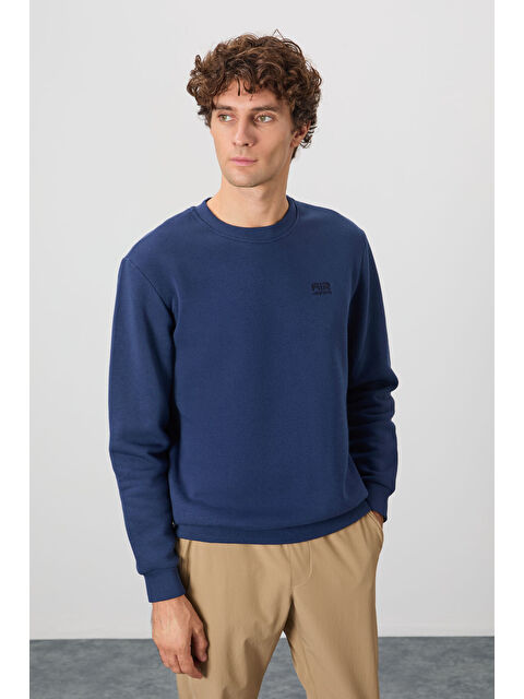 Air Jones İndigo Bisiklet Yaka Şardonlu Rahat Form Basic Erkek Sweatshirt - 88137 - S000083572-23093