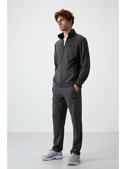 Air Jones Troy Antrasit Melanj Dik Yaka Fermuarlı Standart Kalıp Erkek Eşofman Takım - 85196 - S000080410-29666
