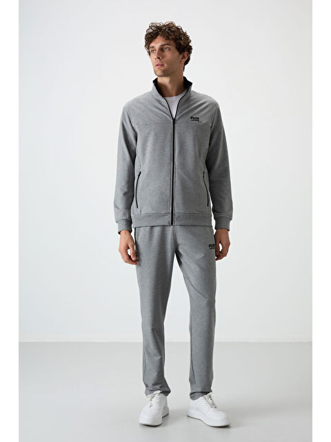 Air Jones Troy Gri Melanj Dik Yaka Fermuarlı Standart Kalıp Erkek Eşofman Takım - 85196 - S000080410-20600