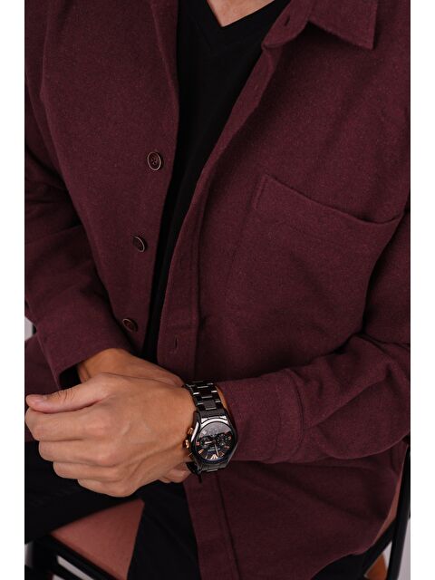 Etikmen Bordo Düz Oversize %100 Pamuk Erkek Oduncu Gömlek - S000121511-19951