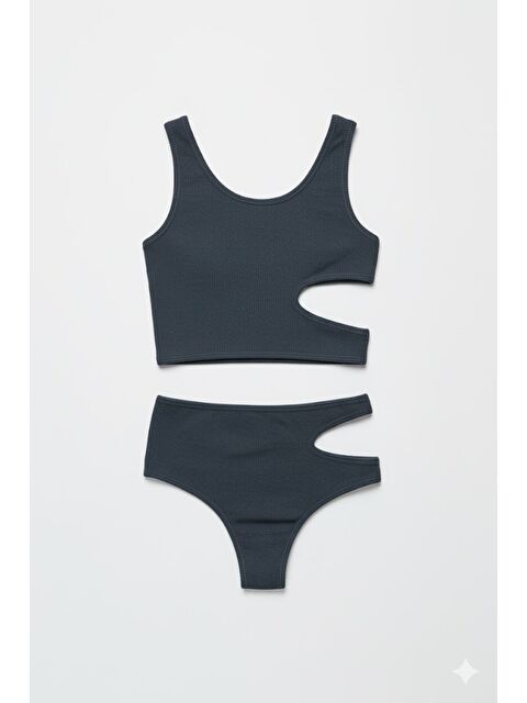 C&City Fitilli Dekolte Crop Külot Takım 9135 Füme