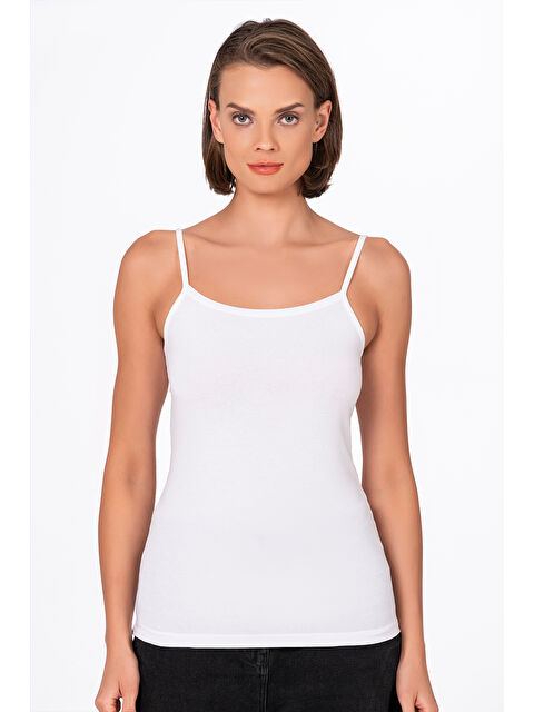 Kompedan Kadın Pamuklu Elastanlı Süprem Esnek İnce Askılı Atlet Beyaz |  K23319 - S000175806-20063