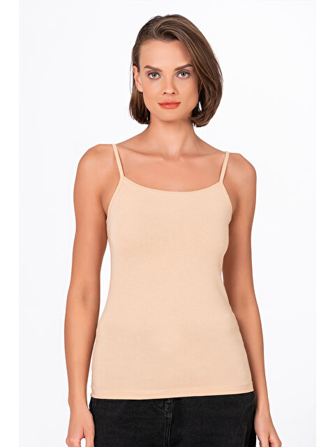 Kompedan Kadın Pamuklu Elastanlı Süprem Esnek İnce Askılı Atlet Ten |  K23319 - S000175806-26407