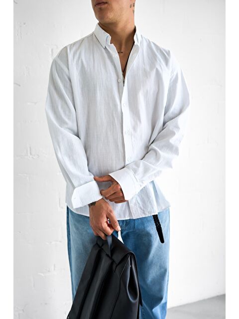 Abluka Online Erkek Relax Fit Rahat Kesim İnce %100 Pamuk Gömlek Beyaz - S000365703-20063