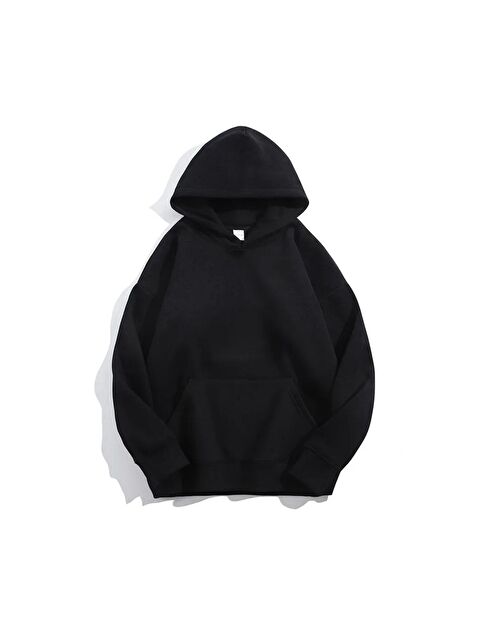 Trendseninle Kadın Siyah Düz Oversize Kapüşonlu Sweatshirt - S000125723-1720