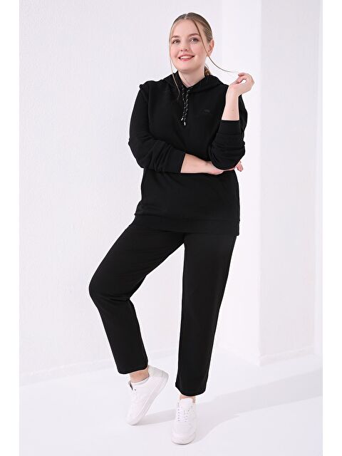 Tommylife Siyah Klasik Paça Taş Detaylı Kadın Büyük Beden Eşofman Alt  - 94040 - S000028476-19351