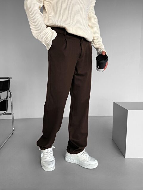 Abluka Online Baggy Fit Beli Lastikli Rahat Erkek Pantolon Kahverengi - S000270867-19413