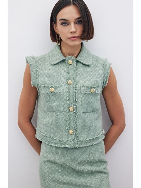 SATEEN Simli Tüvit Yelek - Mint - S000324350-1180