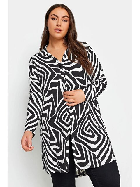 Stil Diva Büyük Beden Soyut Desenli Uzun Kesim Uzun Kollu Gömlek 302995 - S000197009-19351