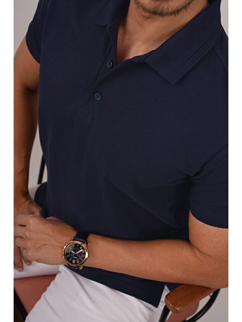 Etikmen Lacivert Yaka Desenli Erkek Polo Yaka %100 Pamuk Tişört - S000236678-21164