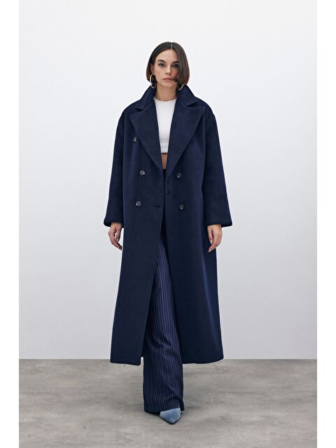 SATEEN Kruvaze Uzun Kaban - Lacivert - S000324054-21164