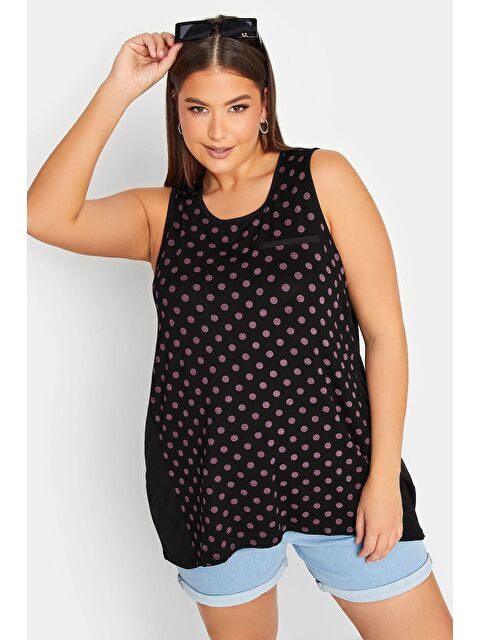 Stil Diva Büyük Beden Sıfır Kol Bisiklet Yaka Puantiye Desenli Bluz 302247 - S000288688-19351