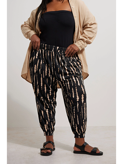 Stil Diva Büyük Beden Paçası Lastikli Elastanlı Esnek Kumaş Pantolon 145047 - S000196722-19351