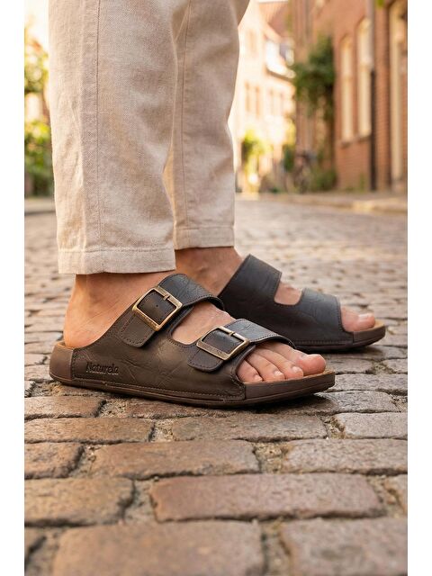 Gezer Naturela Comfort Erkek Yazlık Suni Deri Çift Toka Ayarlanabilir Rahat Taban Günlük Terlik - S000403503-29705