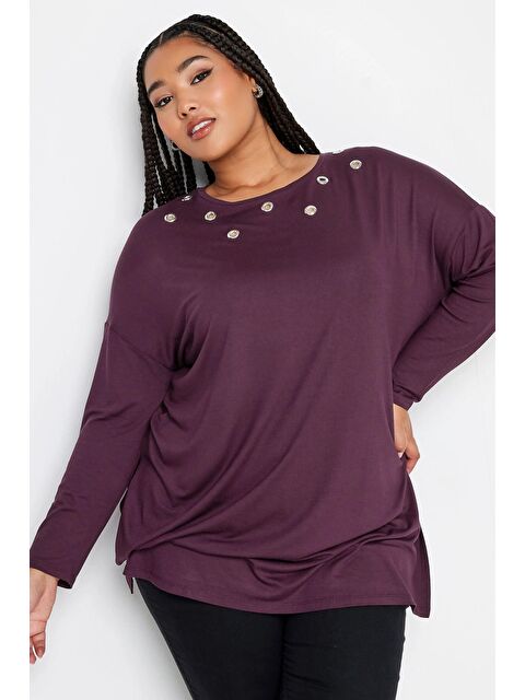 Stil Diva Büyük Beden Kuşgözü Detaylı Bisiklet Yaka Uzun Kollu Oversize Bluz 321291 - S000136570-20042