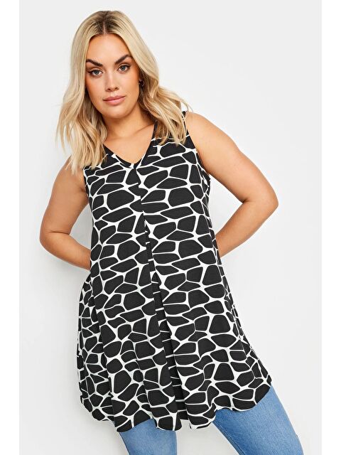 Stil Diva Büyük Beden Kolsuz V Yaka Desenli Elastanlı Bluz 321676 - S000197079-19351