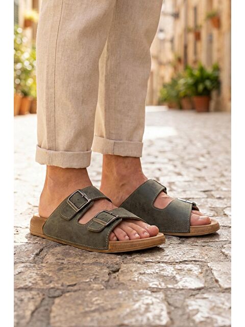 Gezer Erkek Yazlık Suni Deri İki Toka Ayarlanabilir Rahat Taban Günlük Terlik - S000451143-18547