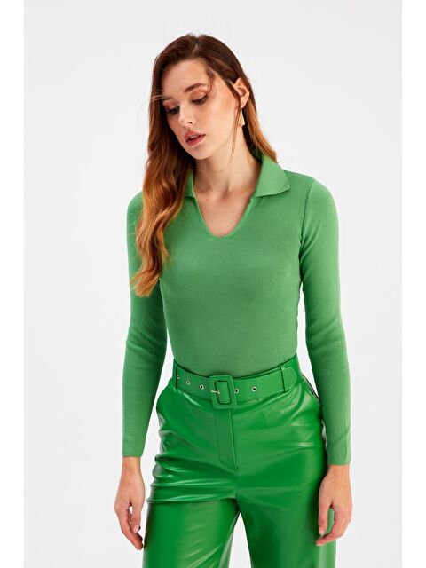 SATEEN Polo Yaka Triko - Yeşil - S000324345-18194