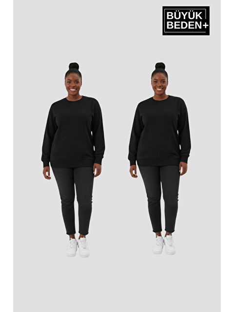 Süperlife Kadın Büyük Beden Bisiklet Yaka 2’li Set-Rahat Kalıp İnce Sweatshirt SPR26BSWK956+2 - S000488861-19351