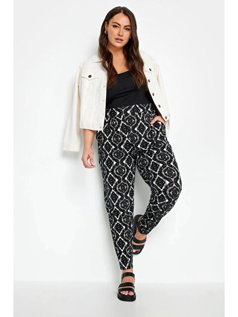 Stil Diva Büyük Beden Dar Paça Desenli Cepli Havuç Kesim Elastanlı Pantolon 143732 - S000196717-19351