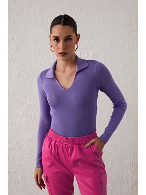 SATEEN Polo Yaka Triko - Lila - S000324345-17878