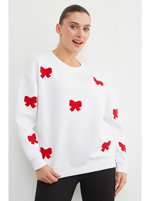 Fullamoda 3 İplik Fiyonk Nakışlı Oversize Sweatshirt - S000450111-20063