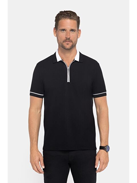 TUDORS Erkek Polo Yaka Slim Fit Pamuk Fermuarlı Pike  Tişört - S000044798-19351