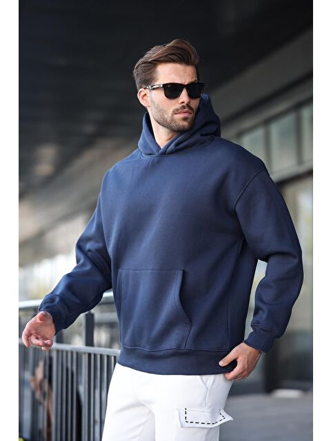 Madmext Lacivert Kapüşonlu Kanguru Cep Erkek Sweatshirt E7169 - S000436685-21164
