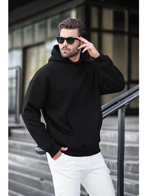 Madmext Siyah Kapüşonlu Kanguru Cep Erkek Sweatshirt E7169 - S000436685-19351