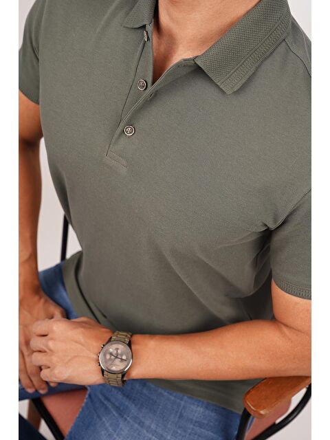 Etikmen Haki Yaka Desenli Erkek Polo Yaka %100 Pamuk Tişört - S000236678-18547