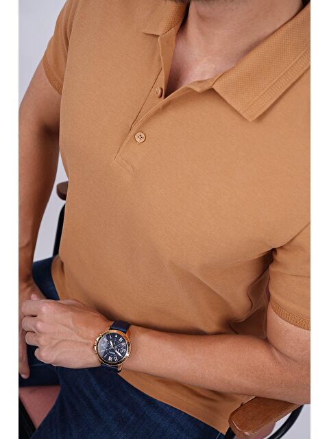 Etikmen Taba Yaka Desenli Erkek Polo Yaka %100 Pamuk Tişört - S000236678-14955